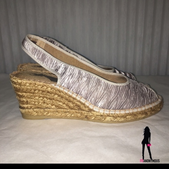 Silver Wedge Espadrille Sling Backs 7 - Picture 2 of 6